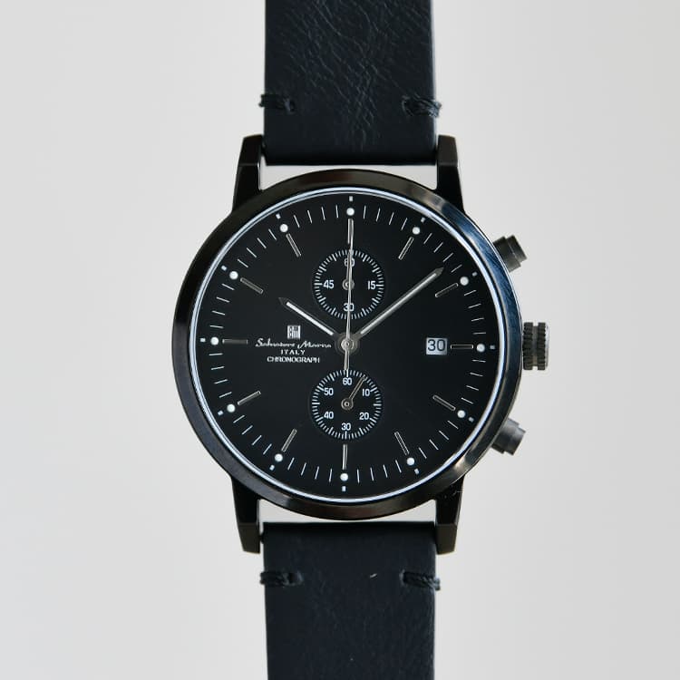 シンプル クロノグラフ腕時計 本革ベルト