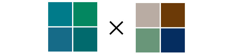 ブルーグリーンと他の有彩色との色合わせ